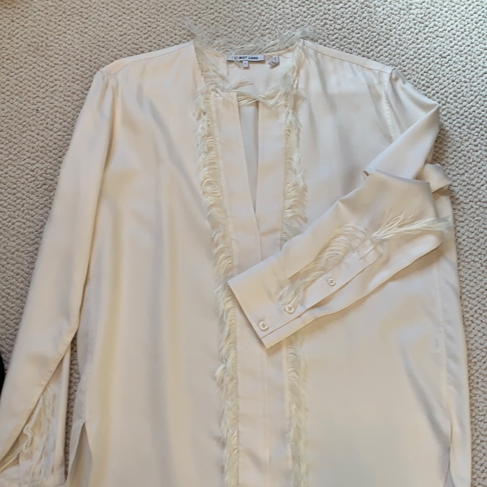 Helmet Lang cream blouse with feathers